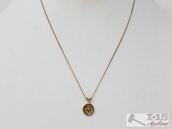 14k Gold Necklace with Diamond Pendent, 1.4g