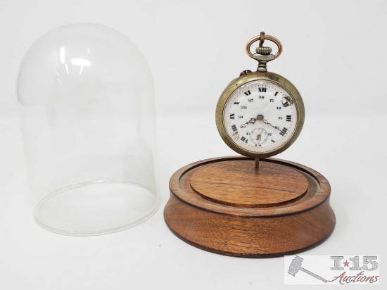 Vintage Pocket Watch In Display Case