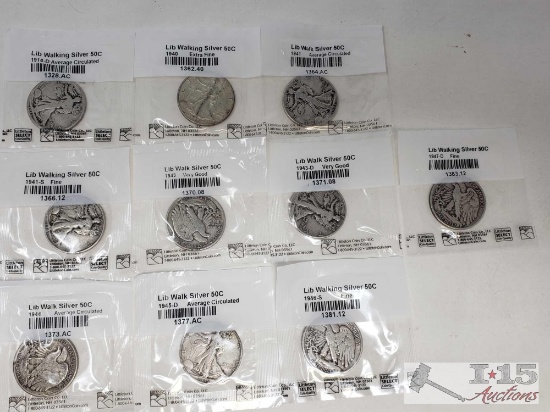 10 Walking Liberty Silver Coins