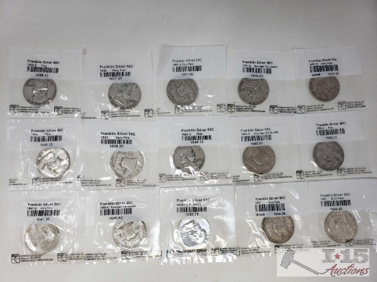15 Franklin Silver Half Dollars