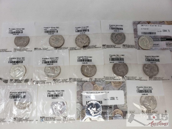 14 Franklin Silver Half Dollars