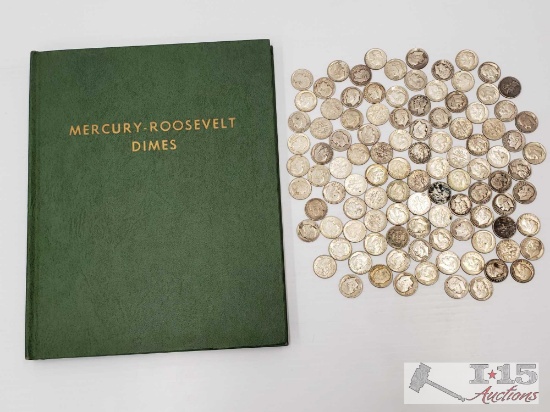 Approx 94 Pre 1964 Silver Dimes, and Mercury-Roosevelt Dimes