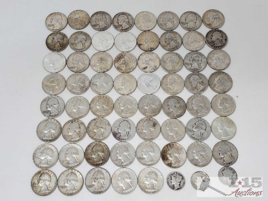 Approx 61 Pre Silver Quarters, 3 Pre Silver Dimes, 386.0g