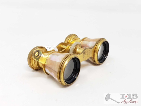 Antique IRIS PARIS Mother of Pearl and Brass Opera Glasses