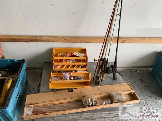 Approx. 5 Fishing Rods 2 Reels and Tackle