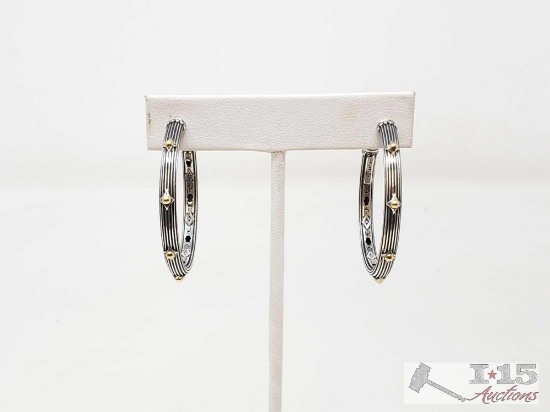 .925 Sterling Silver And 18K Gold Earrings, 13.3g