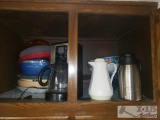 2 Cupboards Full of Kitchen Appliances and Vases