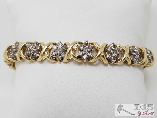 14k Gold Bracelet With 1/16k Sized Diamonds, 22.7g