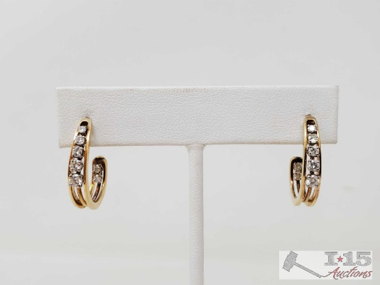 14k Gold Diamond Hoop Earrings, 4.2g