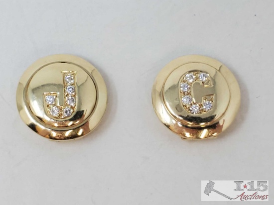 14k Gold Diamond "J" and "C" Button Covers, 11.6g