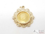 14k Gold 1980 Elizabeth II Pendant, 12.6g