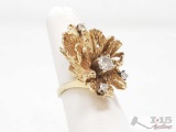 10k Gold Ring with Accent Diamonds, 13.2g