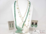 Three Necklaces, 2 Pairs Of Jade Dangle Earrings