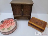 2 Jewelry Boxes and Tin Can Of Costume Jewelry