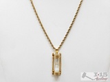 24k Gold Overlay Chain W/ 14k Gold Hourglass Pendent, 12.7g