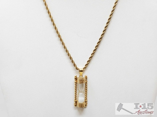 24k Gold Overlay Chain W/ 14k Gold Hourglass Pendent, 12.7g