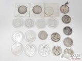13 Franklin Silver Half Dollars, 3 Silver Kennedy Half Dollars, 4 Silver Walking Liberty Coins