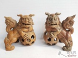 2 Wooden Dragon Statues