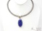 Antique Lapis Pendent on Sterling Silver Twist Choker, 72g