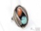 Old Pawn Turquoise and Coral Sterling Silver Leaf Ring, 12.9g