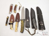 6 Knives With Sheaths and 4 Pocket Knives
