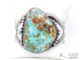 Sterling Silver Cuff Bracelet With Large Turquoise Stone, 117.8g