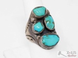 Sterling Silver Native American Turquoise Cluster Ring- 18.4g