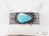Vintage Sterling Silver Kingman Turquoise Cuff, 67.7g