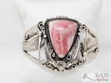 Alfred Martinez Sterling Silver Rhodochrosite Native American Cuff Bracelet- 44.1g