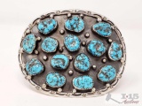 Sterling Silver Belt Buckle With Turquoise, 82.1g