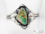 Sterling Silver Native American Royston Turquoise Cuff Bracelet - 32.8g