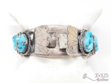 Turquoise Sterling Silver Cuff, 107.6g