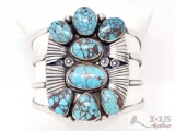 Bob Becenti Egyptian Turquoise Sterling Silver Cuff Bracelet, 60.2g