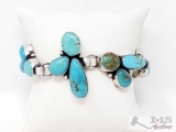 Tricia Smith Nevada Turquoise Cluster Sterling Silver Bracelet With Toggle Clasp, 35.8g