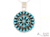 Zuni Turquoise Cluster Sterling Silver Pendant, 10g