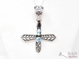 Randy Billy Golden Hill Turquoise Sterling Silver Dragonfly Pendant, 30.9g