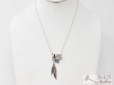 Randy Billy Kingman Turquoise Sterling Silver Feather Pendant and Necklace, 7.1g