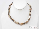 Vintage Necklace with Sterling Silver Beads and Shell Beads,45.7g