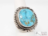 P. Skeets Blue Ridge Turquoise Wire Sterling Silver Ring, 14.1g