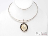 Sterling Silver Necklace With Stone Pendant, 35.4g