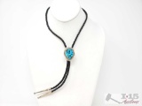 Old Pawn Sleeping Beauty Nugget Turquoise Sterling Silver Bolo Tie, 20.9g