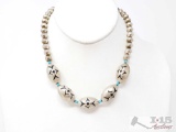Vintage Turquoise and Sterling Silver Tube Bead Necklace, 39.8g