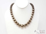 Vintage Stamped Pawn Sterling Silver Bead Necklace, 62.3g