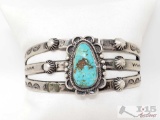 Turquoise Sterling Silver Native American Cuff- 34.3g