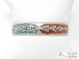 Turquoise and Coral Inlay Sterling Silver Cuff, 18.8g
