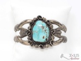 Old Pawn Vintage Nevada Turquoise Sterling Silver Cuff, 62.5g