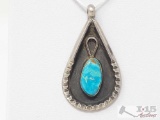 Old Pawn Turquoise Sterling Silver Pendent- 5.4g