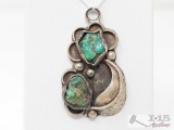 Old Pawn Antique Nevada Turquoise Sterling Silver Pendent- 13.9g