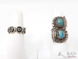 Two Sterling Silver Rings With Turquoise Stones