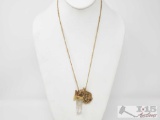 14k Gold Chain With 4 14k Gold Pendants- 38.8g